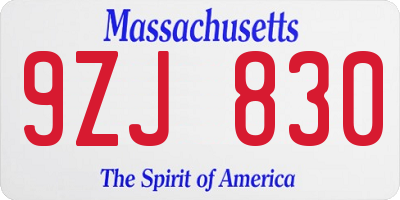 MA license plate 9ZJ830