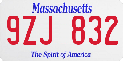 MA license plate 9ZJ832