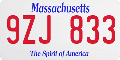 MA license plate 9ZJ833