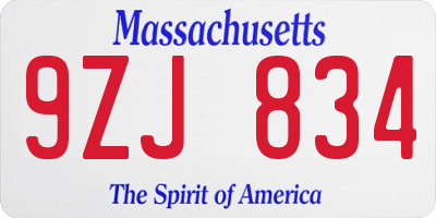 MA license plate 9ZJ834