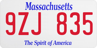 MA license plate 9ZJ835