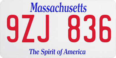 MA license plate 9ZJ836