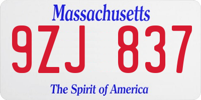 MA license plate 9ZJ837