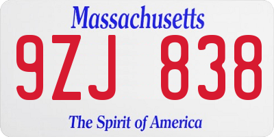 MA license plate 9ZJ838