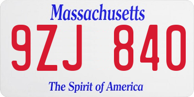 MA license plate 9ZJ840