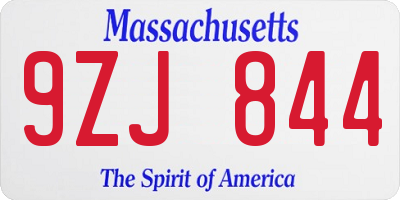 MA license plate 9ZJ844