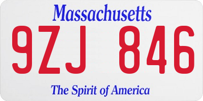 MA license plate 9ZJ846