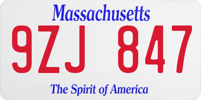 MA license plate 9ZJ847