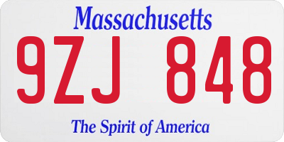 MA license plate 9ZJ848