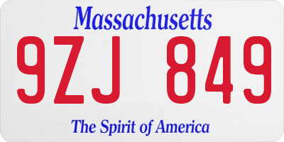 MA license plate 9ZJ849