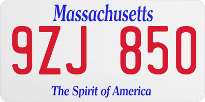MA license plate 9ZJ850