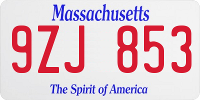 MA license plate 9ZJ853