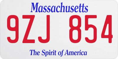MA license plate 9ZJ854