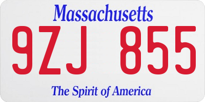 MA license plate 9ZJ855