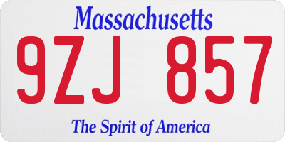 MA license plate 9ZJ857