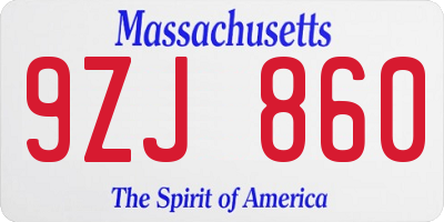 MA license plate 9ZJ860