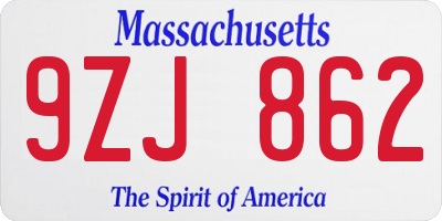 MA license plate 9ZJ862