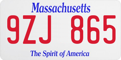 MA license plate 9ZJ865