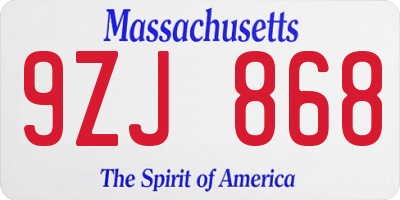 MA license plate 9ZJ868