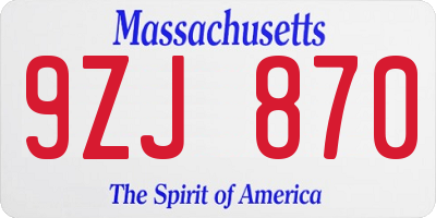 MA license plate 9ZJ870