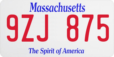 MA license plate 9ZJ875
