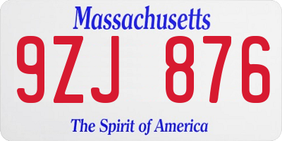 MA license plate 9ZJ876