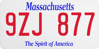 MA license plate 9ZJ877