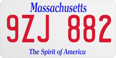 MA license plate 9ZJ882