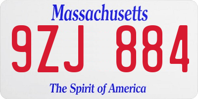 MA license plate 9ZJ884