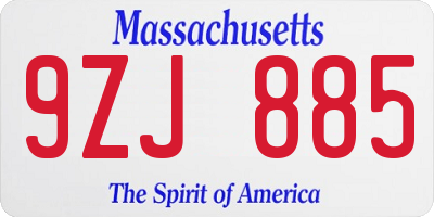 MA license plate 9ZJ885