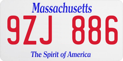 MA license plate 9ZJ886