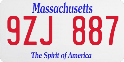 MA license plate 9ZJ887