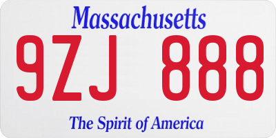 MA license plate 9ZJ888