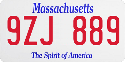 MA license plate 9ZJ889