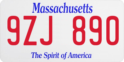 MA license plate 9ZJ890