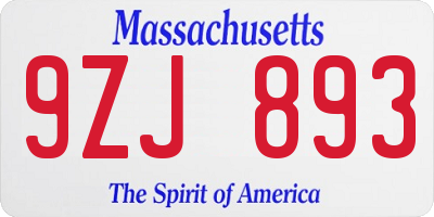 MA license plate 9ZJ893