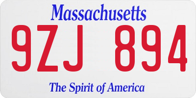 MA license plate 9ZJ894
