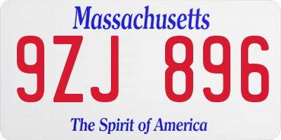 MA license plate 9ZJ896