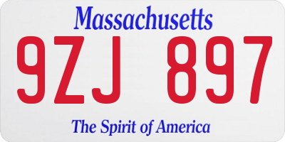 MA license plate 9ZJ897