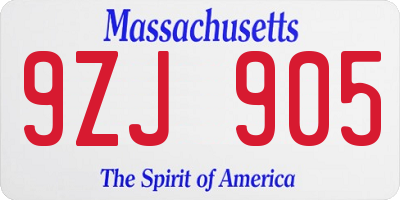 MA license plate 9ZJ905