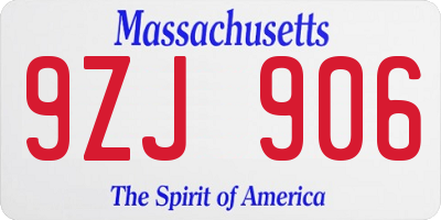 MA license plate 9ZJ906