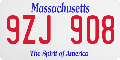 MA license plate 9ZJ908