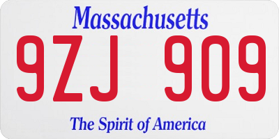 MA license plate 9ZJ909