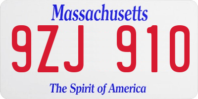 MA license plate 9ZJ910