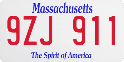 MA license plate 9ZJ911