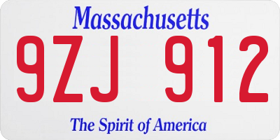MA license plate 9ZJ912