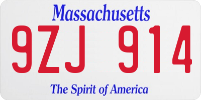 MA license plate 9ZJ914