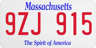 MA license plate 9ZJ915