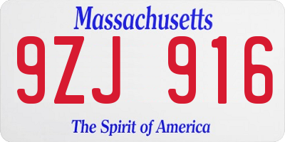 MA license plate 9ZJ916