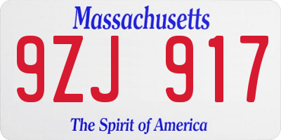 MA license plate 9ZJ917